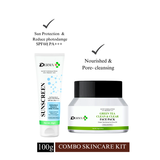 DERMA KR SPF 60 PA ++++ Sunscreen With Antioxidant Silymarin & Green tea Clean & clear Face Pack|With Potent Antioxidants & Advanced Filters|Pack Of 2