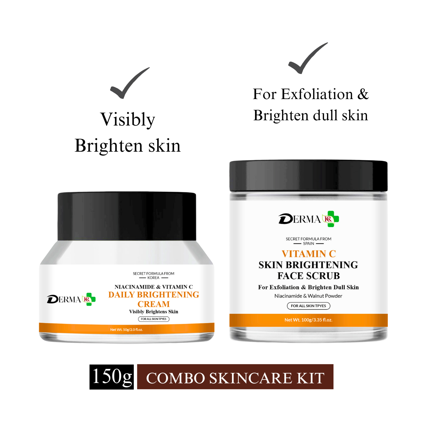 DERMA KR Niacinamide & vitamin C daily brightening face cream & Vitamin C Skin Brightening FACE SCURB|Glowing Skin -For Women and Men -Pack Of 2