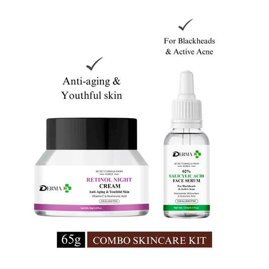DERMA KR Retinol Night cream with vitamin C and hyaluronic acid Face Cream & 2% Scilicylic acid face serum for blackheads & active acne |For Men And Women|-Pack Of 2