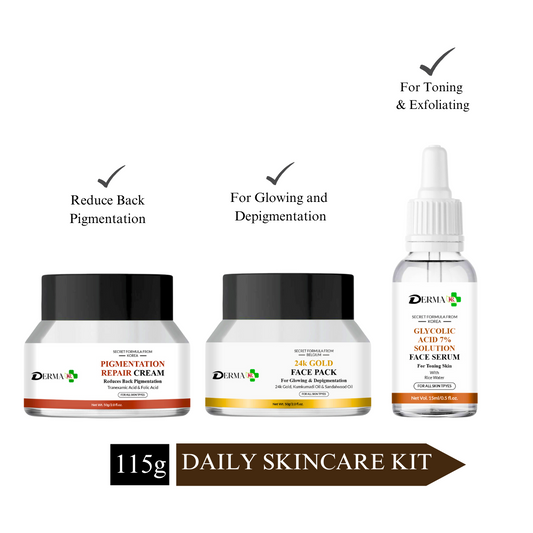 DERMA KR Pigmentation repair Face cream+24k GOLD FACE PACK For Glowing+Glycolic acid 7% solution for skin toning| For Men and Women |Pack Of 3