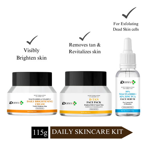 DERMA KR Niacinamide & vitamin C Face cream+ Ubtan D-Tan Face Pack +Niacinamide 10% with zinc 2%  face serum| For Men and Women|Pack of 3