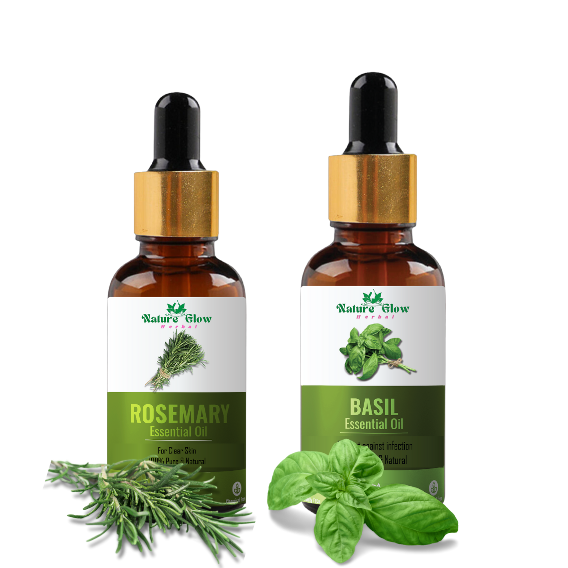 Nature Glow Herbal Rosemary +Basil Essential Oil |Skin and Hair Care| Pack of 2  (30 ml)