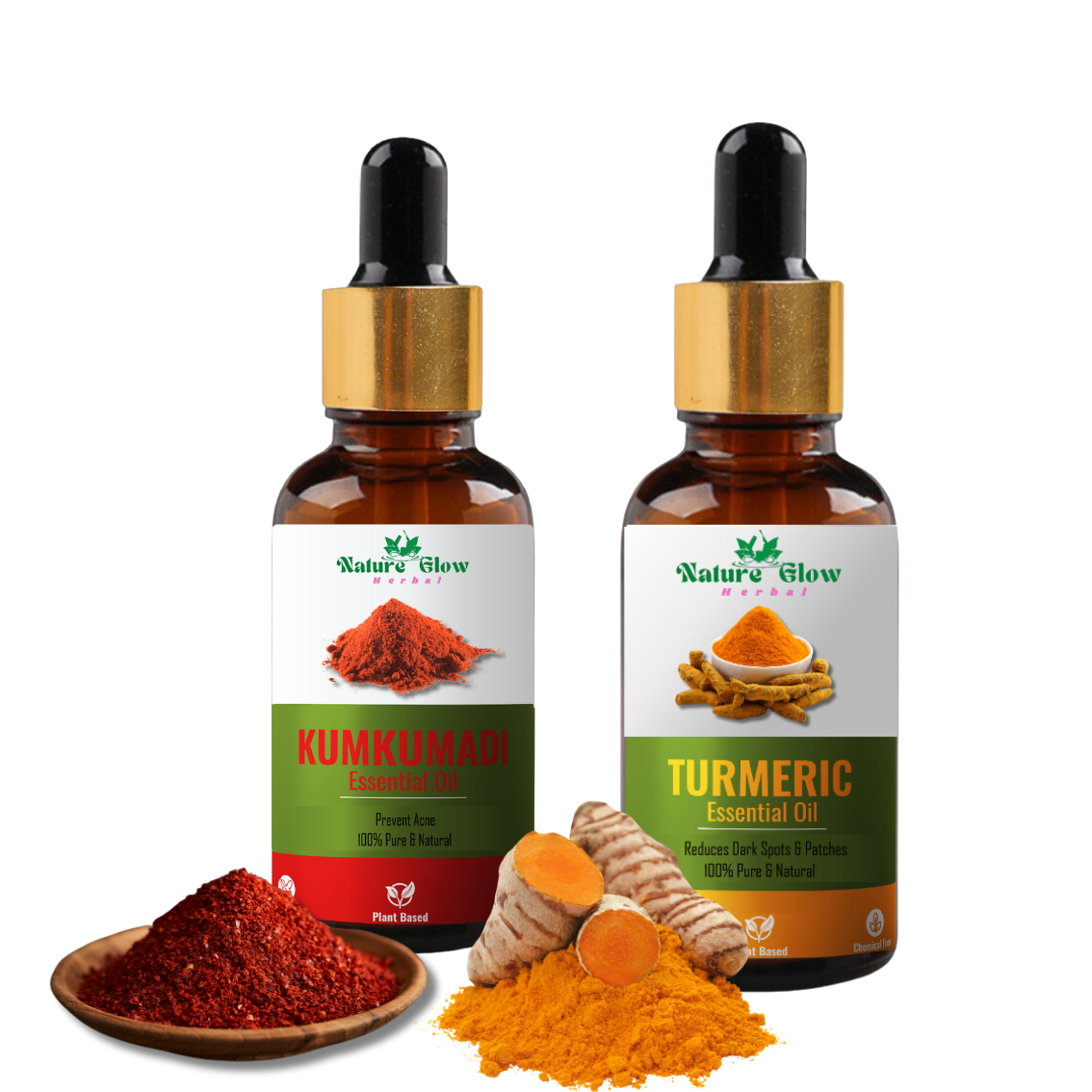 Nature Glow Herbal Kumkumadi +Turmeric Essential Oil |Natural and Organic| Pack of 2  (30 ml)