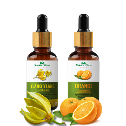 Nature Glow Herbal Ylang Ylang+ Orange Essential Oil |Relaxation and Stress Relief| Pack of 2  (30 ml)