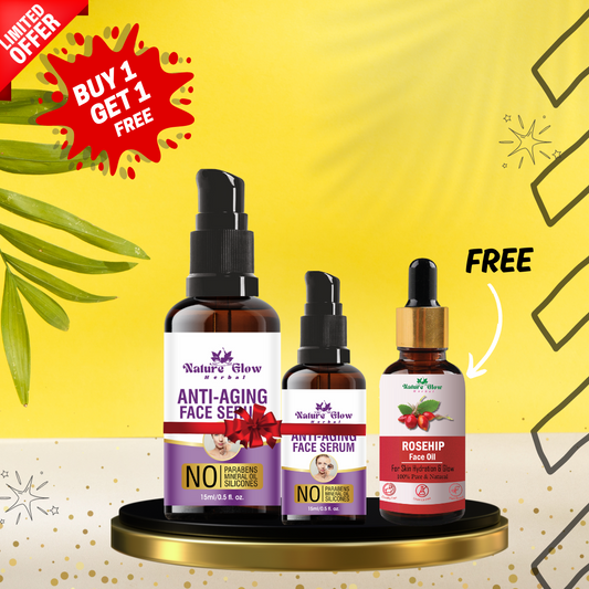 Nature Glow Herbal BUY 15+30ml ANTI AGEING NIGHT FACE SERUM & GET FREE 30ml ROSEHIP FACIAL OIL& Save💸₹ 465