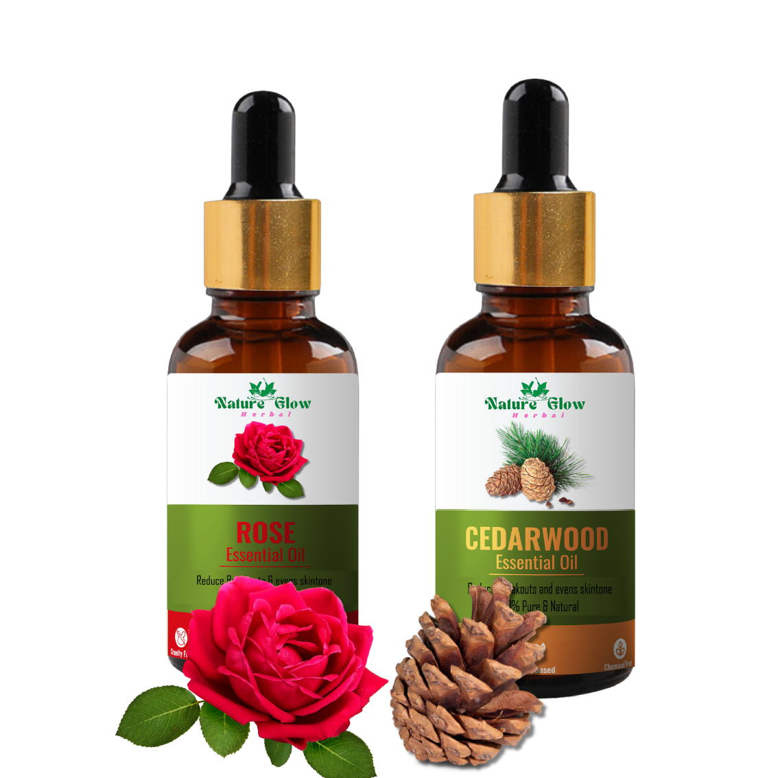 Nature Glow Herbal Rose +Cedarwood Essential Oil | Pure and Natural | Pack of 2  (30 ml)