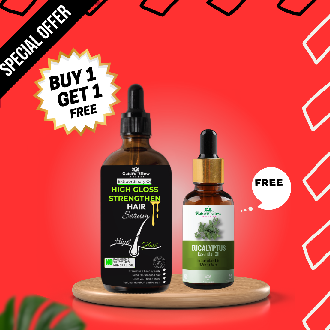 Nature Glow Herbal BUY 60ml HIGH GLOSS STRENGTHEN HAIR SERUM & GET Free 30ml Eucalyptus Essential Oil & Save 💸₹599