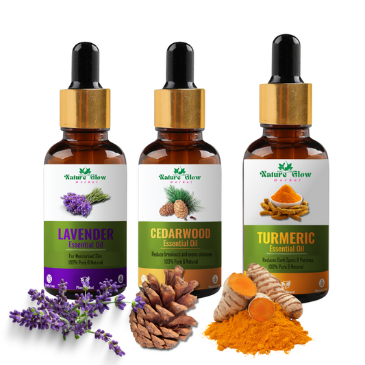 Nature Glow Herbal Lavender +Cedarwood +Turmeric Essential Oil | Stress Relief | Pack of 3  (45 ml)