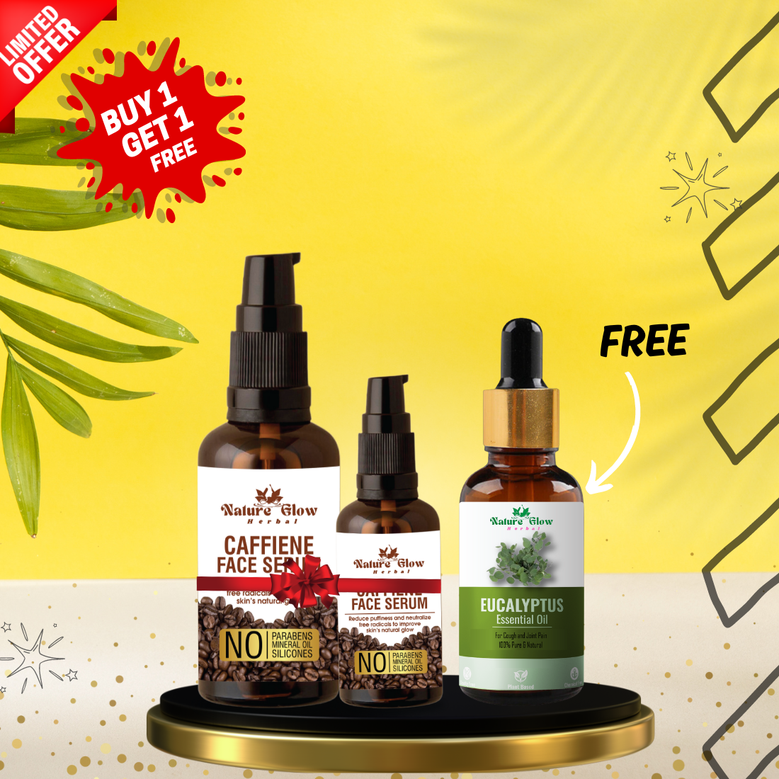 Nature Glow Herbal BUY 15+30ml CAFFINE COFFEE FACE SERUM & GET FREE 30ml Eucalyptus Essential Oil & Save💸₹599