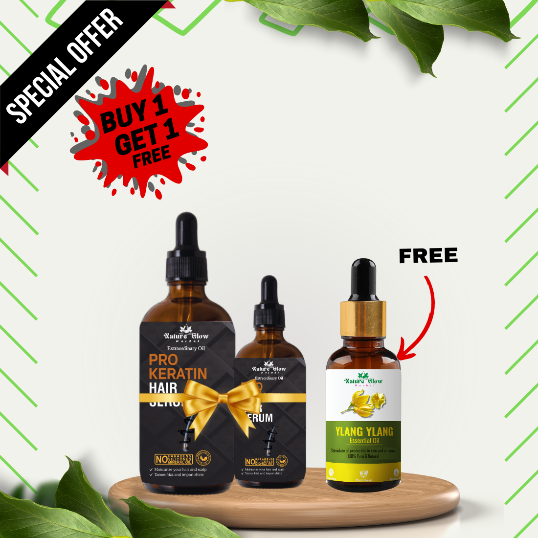 Nature Glow Herbal BUY 60+30ml PRO KERATIN HAIR SERUM & GET FREE 30ml Ylang Ylang Essential Oil & Save💸₹595