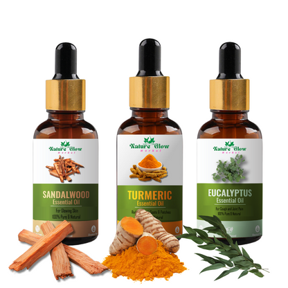 Nature Glow Herbal Sandalwood+ Turmeric+ Eucalyptus Essential Oil | Health & Beauty| Pack of 3  (45 ml)