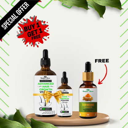 Nature Glow Herbal BUY 30+60ml ADVANCED HAIR GROWTH VITALIZER SERUM & GET FREE 30ml Turmeric Essential Oil & Save💸₹599