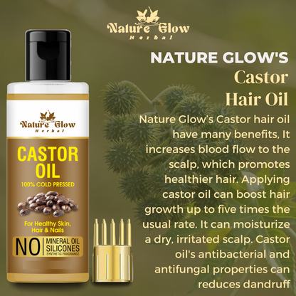 Nature Glow Herbal Castor Carrier Oil| Cold-processed Organic Oil| Pack of 3 Hair Oil  (500ml)