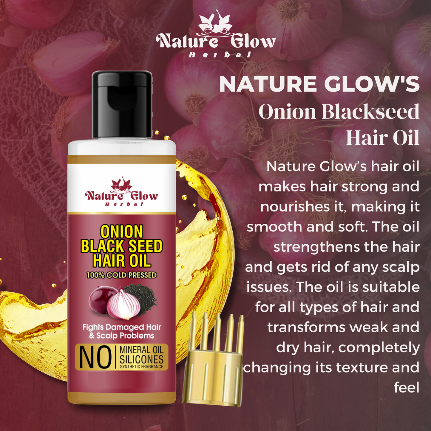 Nature Glow Herbal BHRINGRAJ HAIR OIL+ONION WITH BLACK SEED HAIR OIL Pack of 2- (300ml)