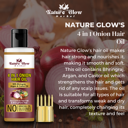 Nature Glow Herbal ONION WITH BLACK SEED HAIR OIL+ 4 in 1 Hair oil +Neem Oil Pack of 3 -(300ml)