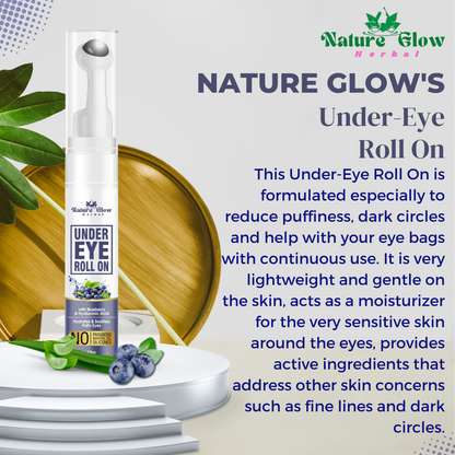 Nature Glow Herbal Under eye Cream+Blueberry Roll on |Dark Circle Treatments |Pack of 2