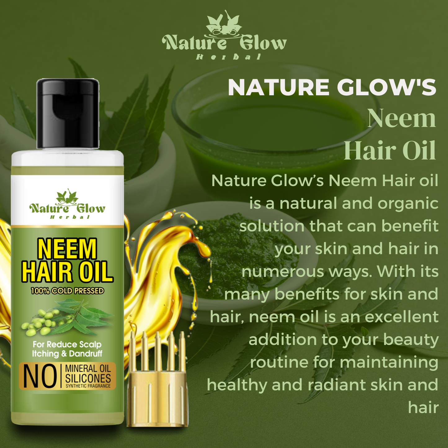 Nature Glow Herbal NEEM OIL +Castor Oil +BHRINGRAJ HAIR OIL Pack of 3 -(300Ml)