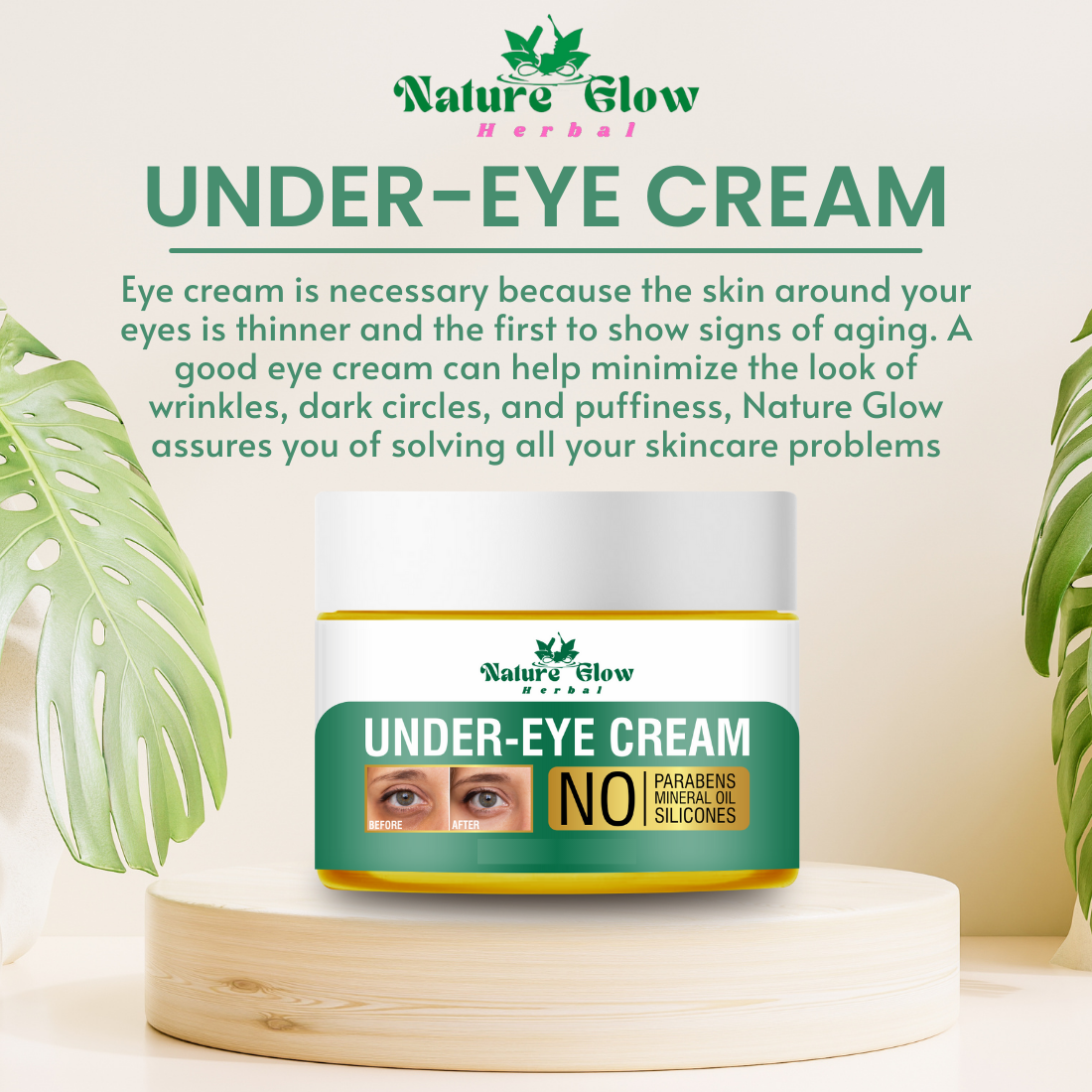 Nature Glow Herbal Under Eye cream+ Caffeine Roll on| Natural Skincare for Dark Circles |Pack of 2