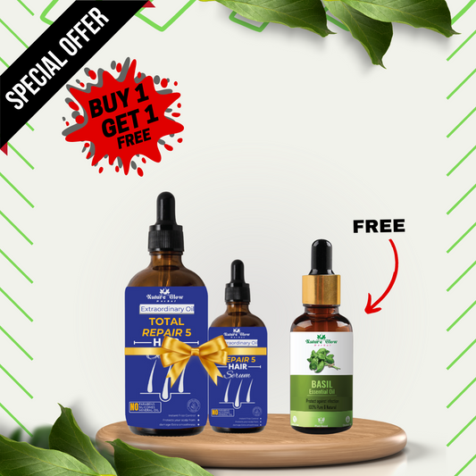 Nature Glow Herbal BUY 60+30ml TOTAL REPAIR 5 HAIR SERUM & GET FREE 30ml Basil Essential Oil &Save💸₹599