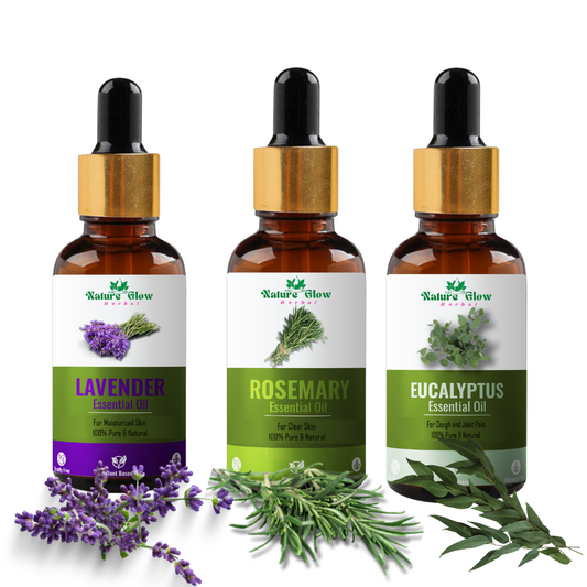 Nature Glow Herbal Lavender +Rosemary+ Eucalyptus Essential Oil | Stress Relief | Pack of 3  (45 ml)