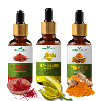 Nature Glow Herbal Kumkumadi +Ylang Ylang+Turmeric Essential Oil |Natural and Organic| Pack of 3  (45 ml)