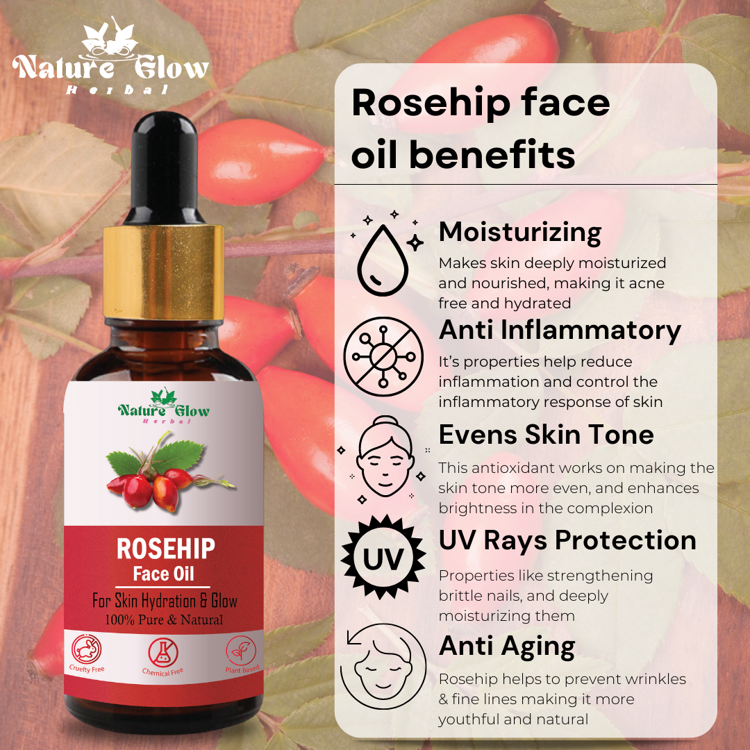 Nature Glow Herbal BUY 15+30ml ANTI AGEING NIGHT FACE SERUM & GET FREE 30ml ROSEHIP FACIAL OIL& Save💸₹ 465