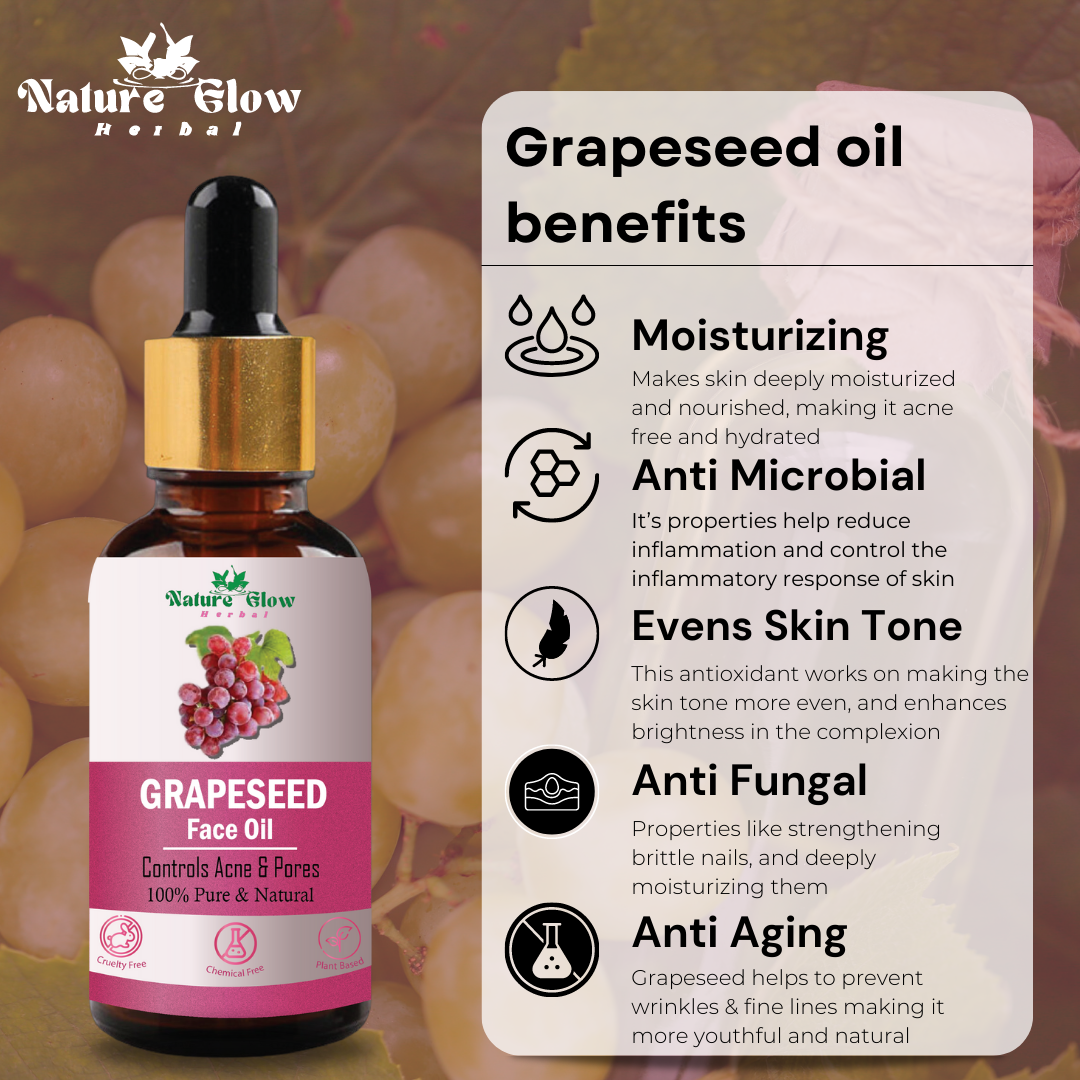 Nature Glow Herbal GrapeSeed +Argan +Rosehip Facial Oil | Eliminates Wrinkles| Pack of 3  (45 ml)