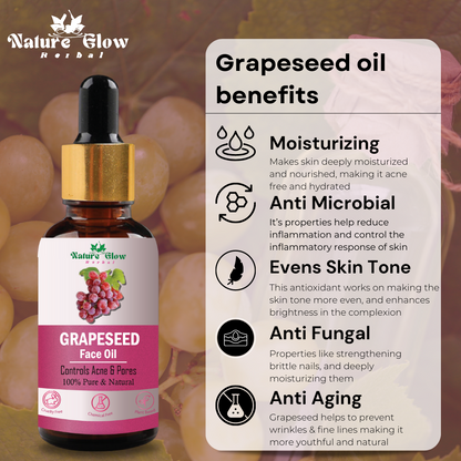 Nature Glow Herbal GrapeSeed +Argan +Rosehip Facial Oil | Eliminates Wrinkles| Pack of 3  (45 ml)