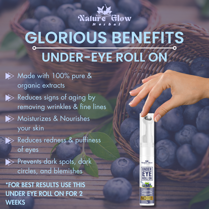 Nature Glow Herbal Green Tea+ Blueberry+ Caffeine Under Eye Roll On |Brighten, moisturise |Pack of 3 (45g)