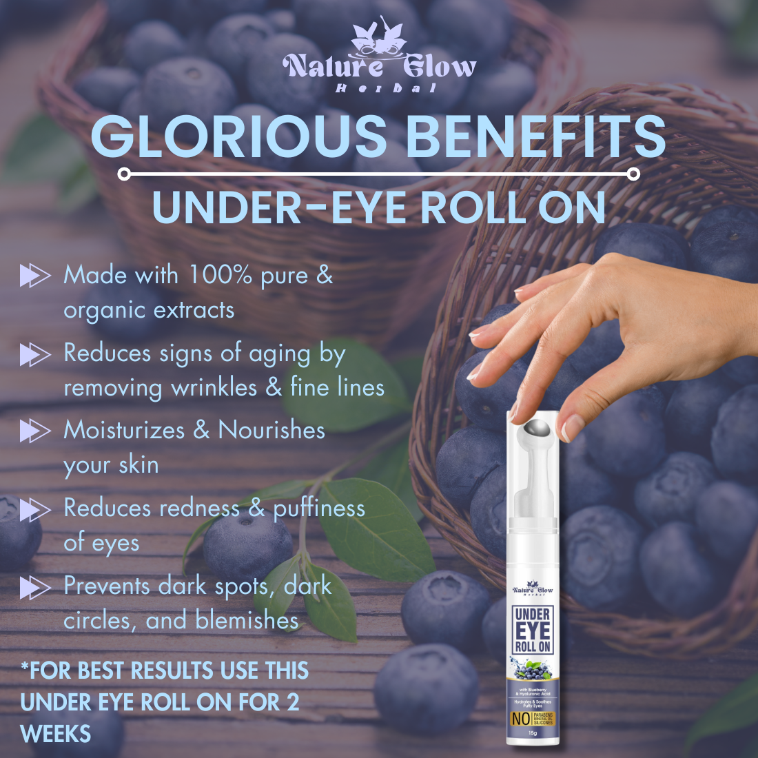 Nature Glow Herbal Under Eye Serum +Cream+ Blueberry |Natural Anti-Aging Formula  - Restoring Dark Circle |Pack of 3