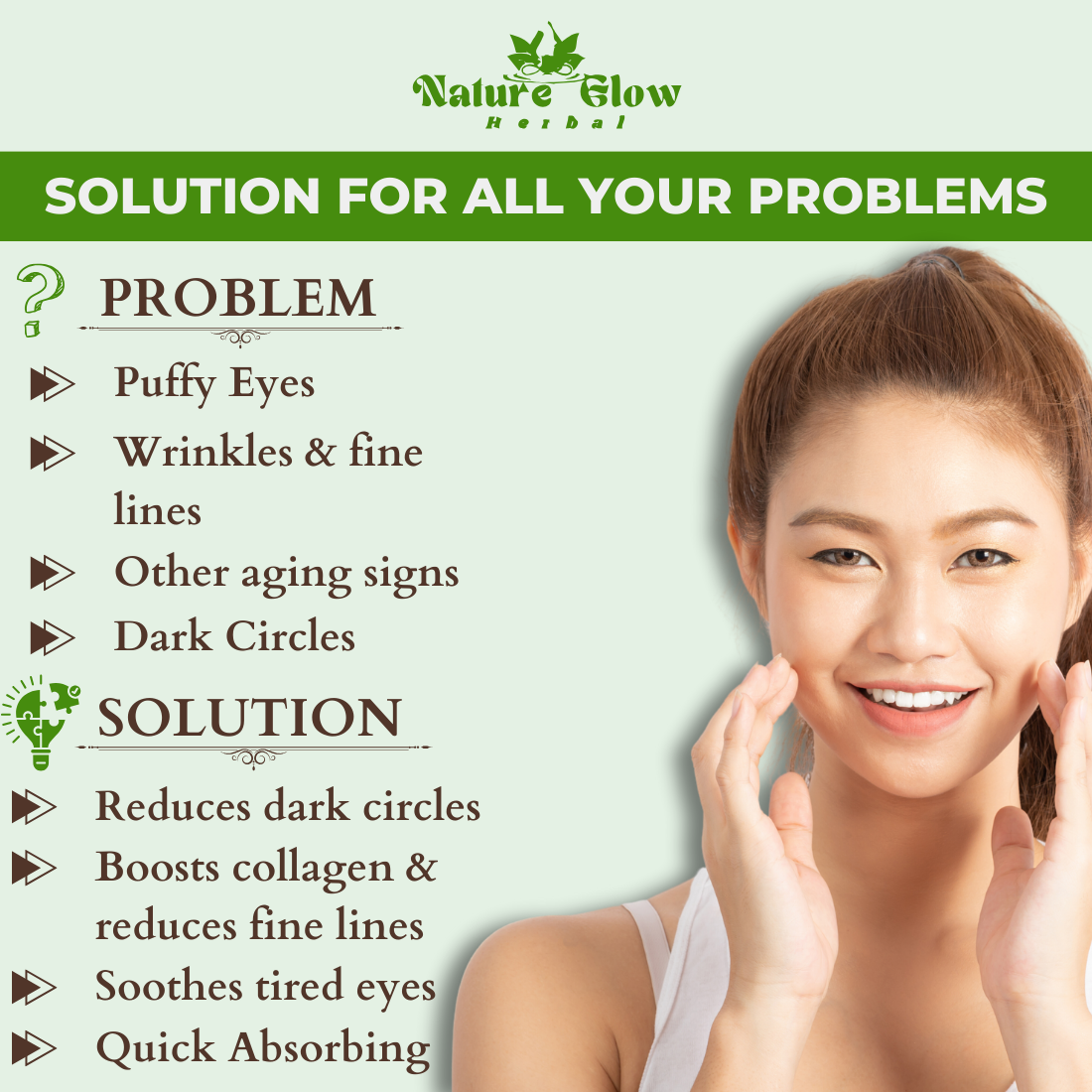 Nature Glow Herbal Under eye Serum +Green Tea Roll On |Dark Circle and Puffiness |Pack of 2