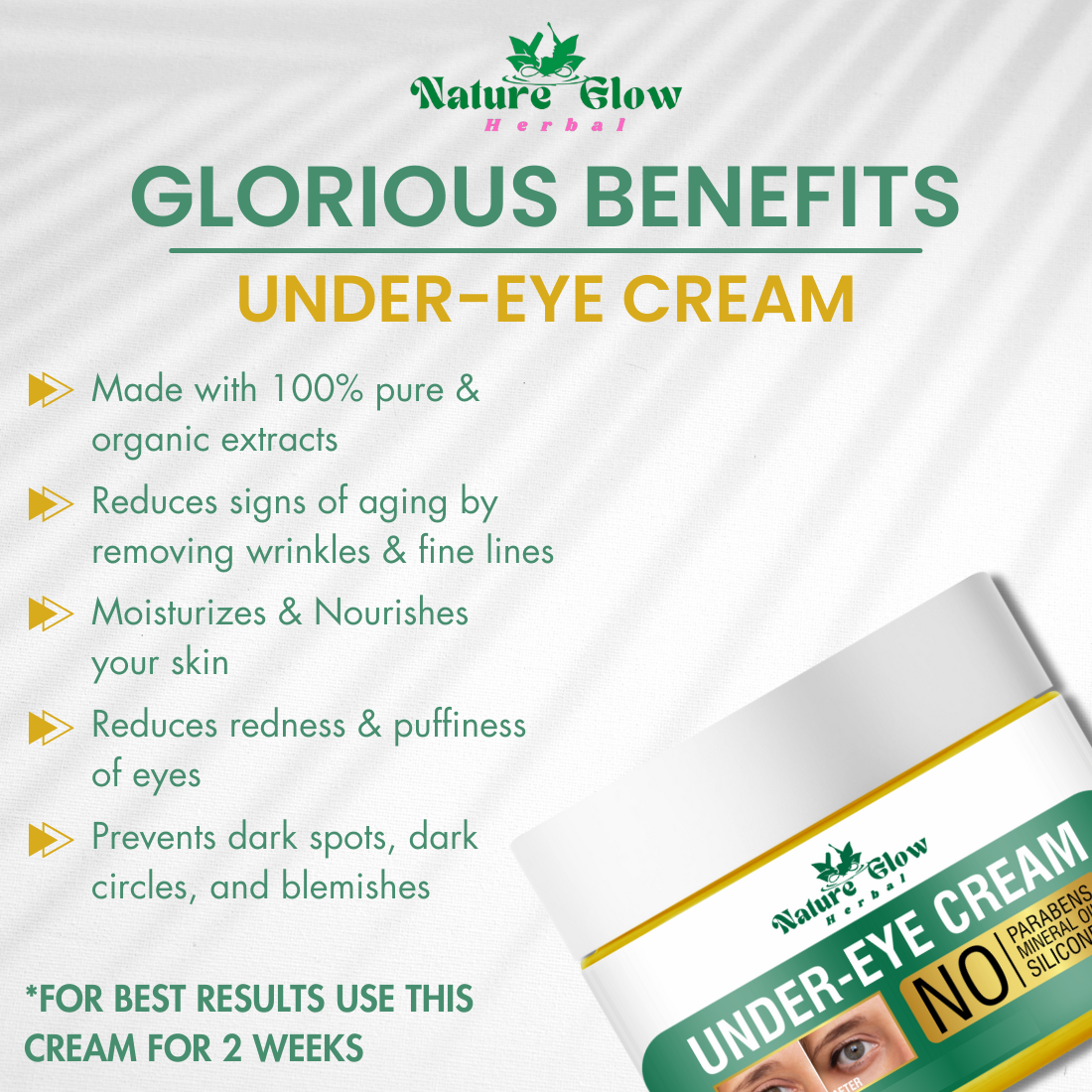 Nature Glow Herbal Under Eye Cream+Green Tea roll On |Renew Your Eyes |Pack of 2