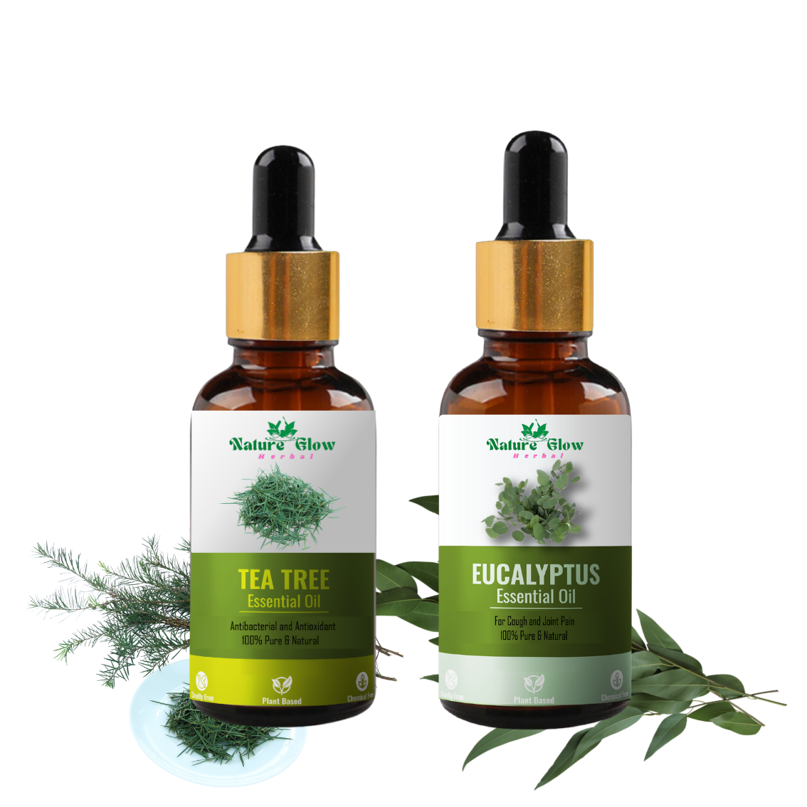 Nature Glow Herbal Tea Tree +Eucalyptus Essential Oil |Relaxation and Wellness |Pack of 2  (30 ml)