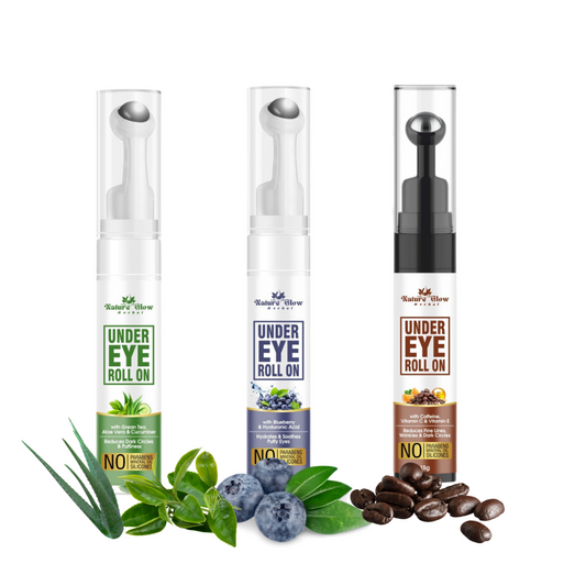 Nature Glow Herbal Green Tea+ Blueberry+ Caffeine Under Eye Roll On |Brighten, moisturise |Pack of 3 (45g)