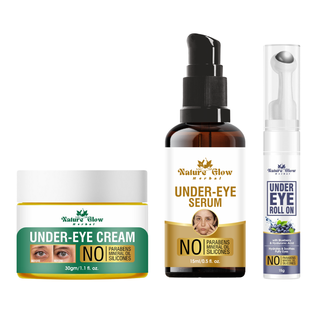 Nature Glow Herbal Under Eye Serum +Cream+ Blueberry |Natural Anti-Aging Formula  - Restoring Dark Circle |Pack of 3