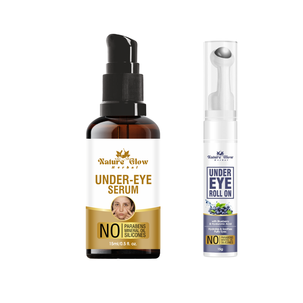 Nature Glow Herbal Under Eye Serum +BULEBERRY  ROLL ON| Roll on massage & puffiness naturally |Pack of 2