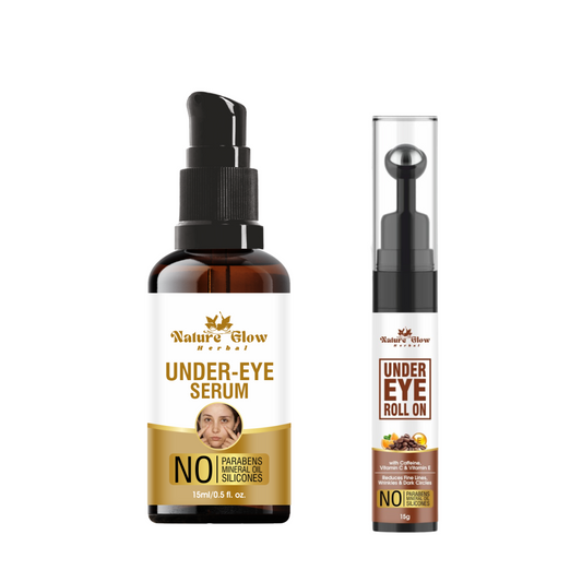 Nature Glow Herbal Under Eye Serum +CAFFIENE ROLL ON |Dark Circle and Puffiness Treatment |Pack of 2