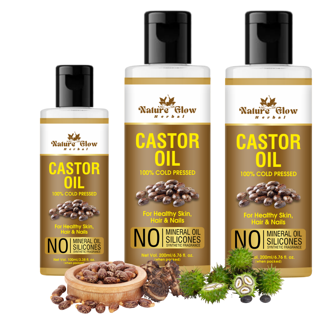 Nature Glow Herbal Castor Carrier Oil| Cold-processed Organic Oil| Pack of 3 Hair Oil  (500ml)