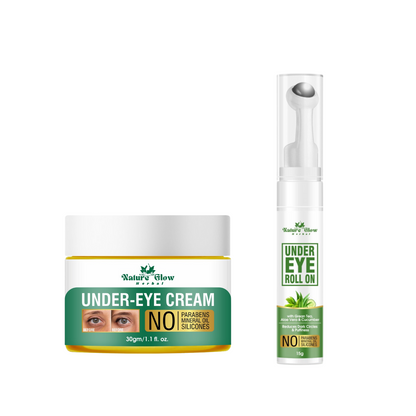 Nature Glow Herbal Under Eye Cream+Green Tea roll On |Renew Your Eyes |Pack of 2