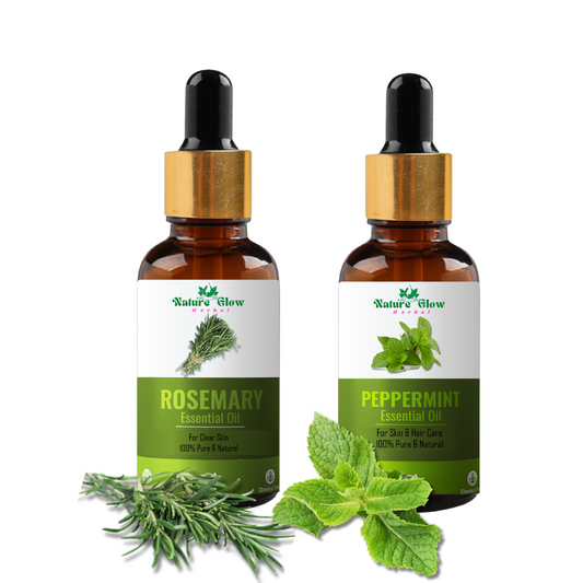 Nature Glow Herbal Rosemary +Peppermint Essential Oil |Relaxation and Hair Care| Pack of 2  (30 ml)