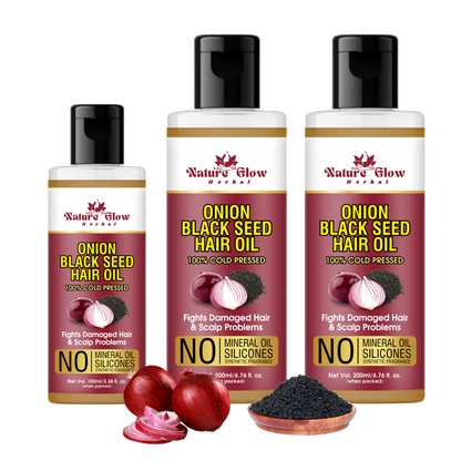 Nature Glow Herbal Onion Black Seed Hair Oil - Men & Women ,Shiny Hair - Natural Formula with Black Seed Oil | Pack of 3 -(300ml)