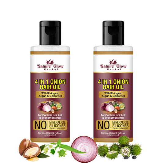 Nature Glow Herbal 4-in-1 Oil, a natural hair care elixir that contains onion, argan, castor, and Bhringraj | Pack Of 2 -(400ml)