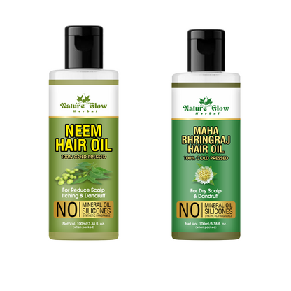 Nature Glow Herbal Neem Carrier Oil +BHRINGRAJ HAIR OIL antioxidant that is pure and organic cold-pressed oil Pack Of 2 -(200ml)