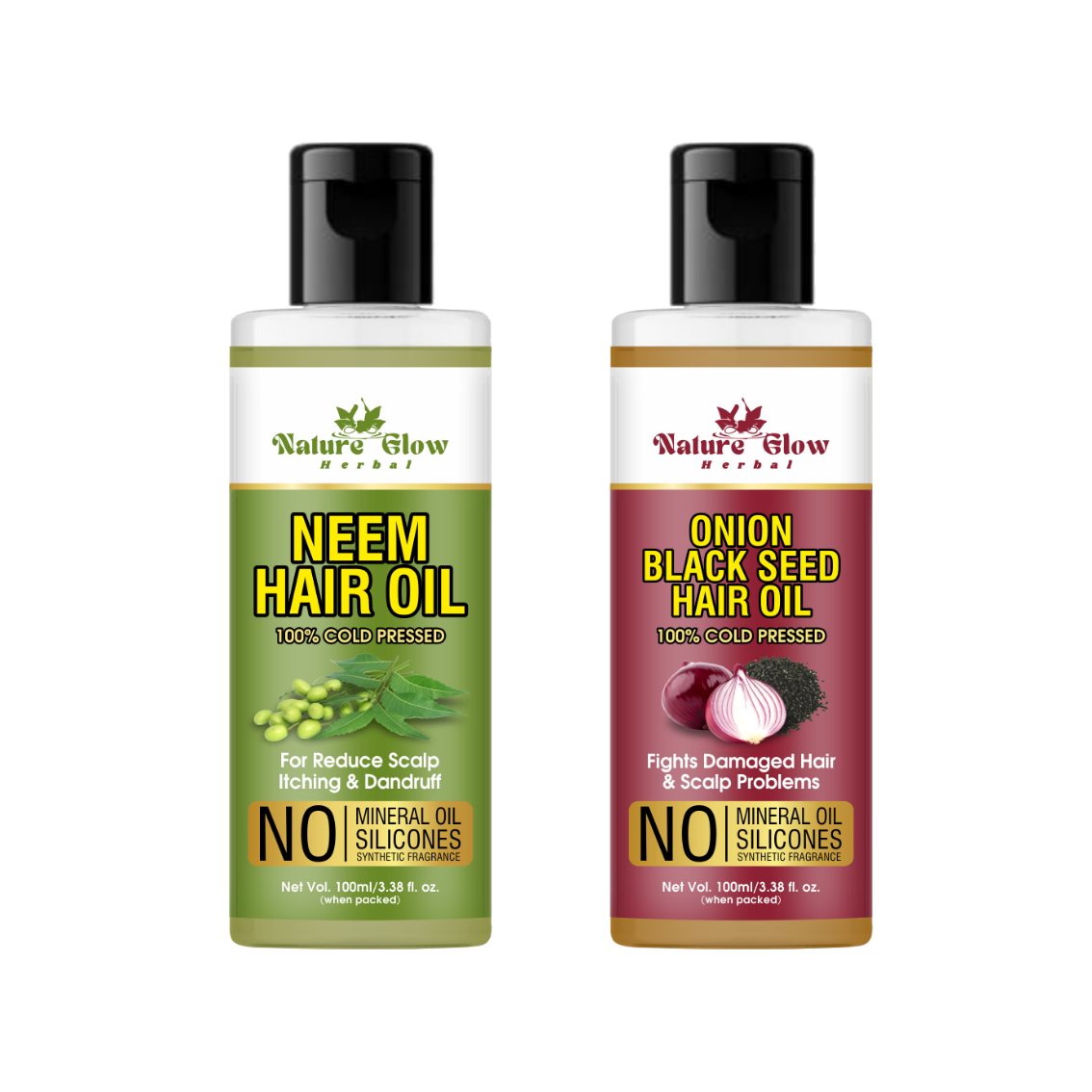 Nature Glow Herbal NEEM OIL +ONION WITH BLACK SEED HAIR OIL| Men & Women ,Shiny Hair |Pack of 2 -(200ml)