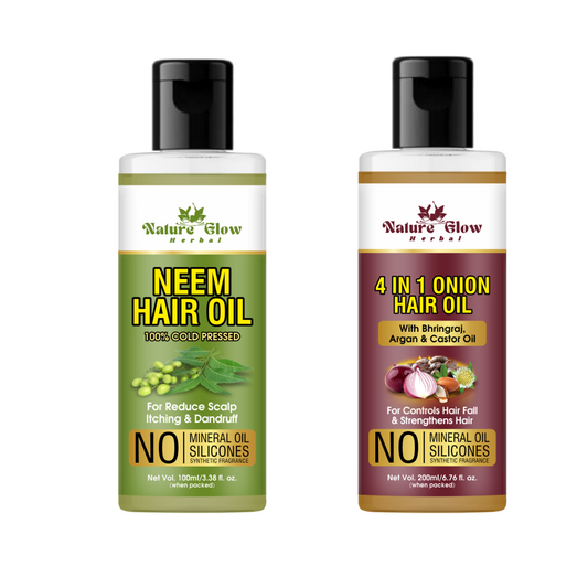 Nature Glow Herbal NEEM OIL +ONION ARGAN ,CASTOR , BHRINGRAJ HAIR OIL| Natural hair care Pack of 2 -(200ml)