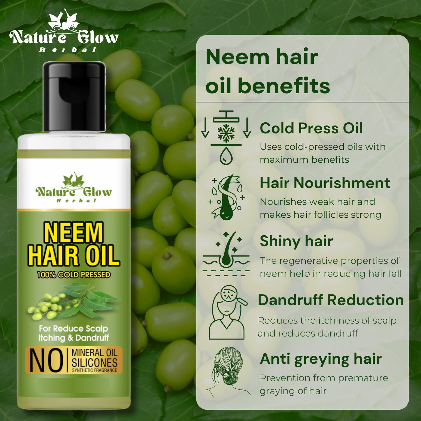 Nature Glow Herbal Neem Carrier Oil is a natural moisturiser |Pure Neem Extract| Pressed oil for hair and scalp care| Pack of 3 -(500ml)