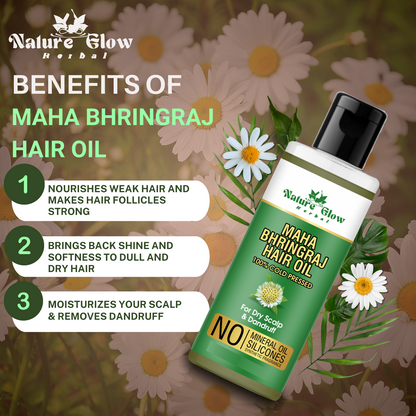 Nature Glow Herbal BHRINGRAJ HAIR OIL+BLACK SEED HAIR OIL+ONION ARGAN ,CASTOR , BHRINGRAJ HAIR OIL Pack of 3 -(300ml)