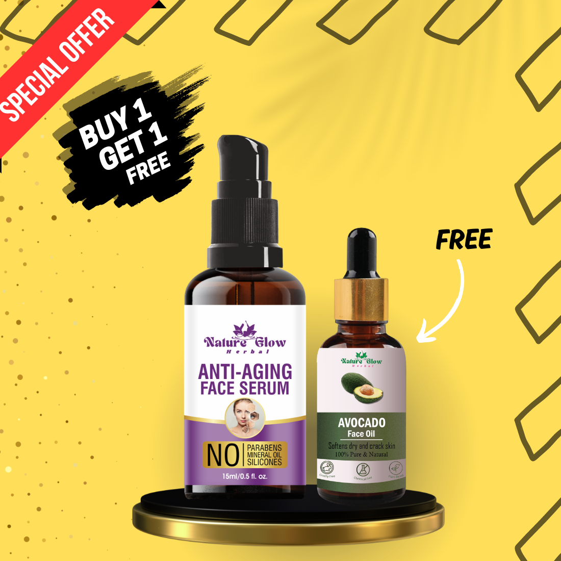 Nature Glow Herbal BUY 30ml Anti-Ageing Night Serum & GET Free 15ml Avocado Facial Oil & Save 💸₹260