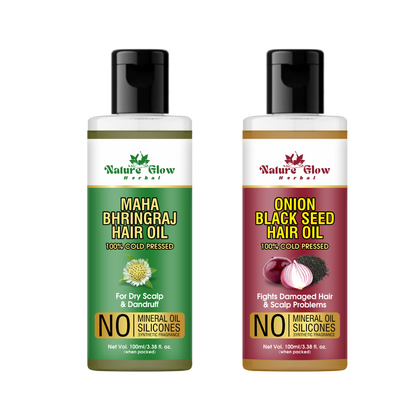 Nature Glow Herbal BHRINGRAJ HAIR OIL+ONION WITH BLACK SEED HAIR OIL Pack of 2- (300ml)