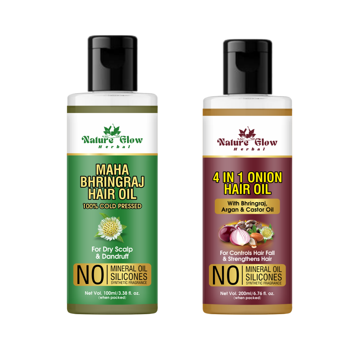 Nature Glow Herbal BHRINGRAJ HAIR OIL+ONION ARGAN ,CASTOR , BHRINGRAJ HAIR OIL Pack of 2-( 200Ml )